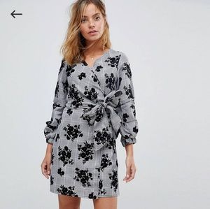 ASOS Petite Parisian Check Wrap Dress with Floral